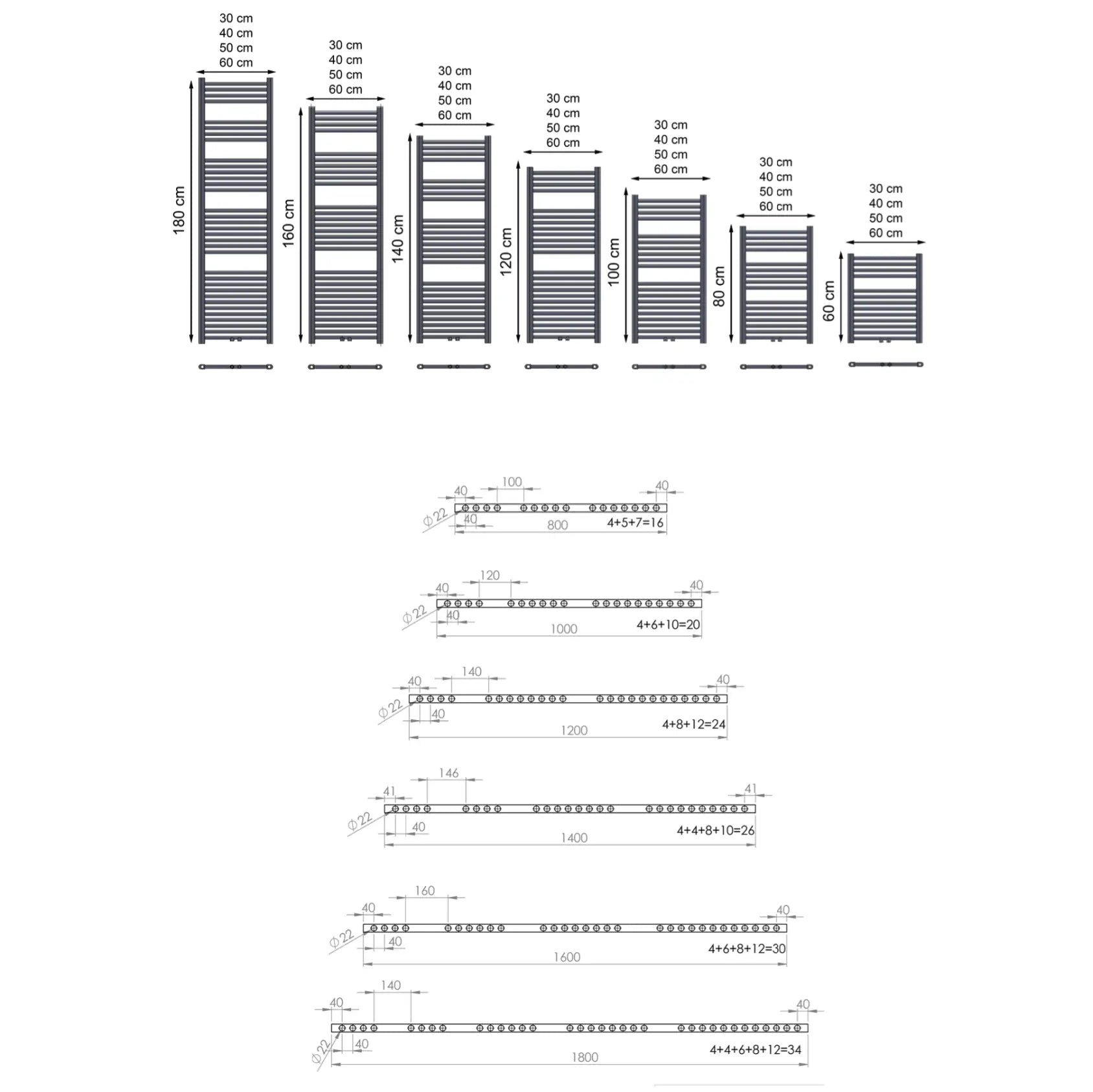 Badheizkörper Handtuchheizkörper Handtuchwärmer ATLANTIC Anthrazit Mittelanschluss