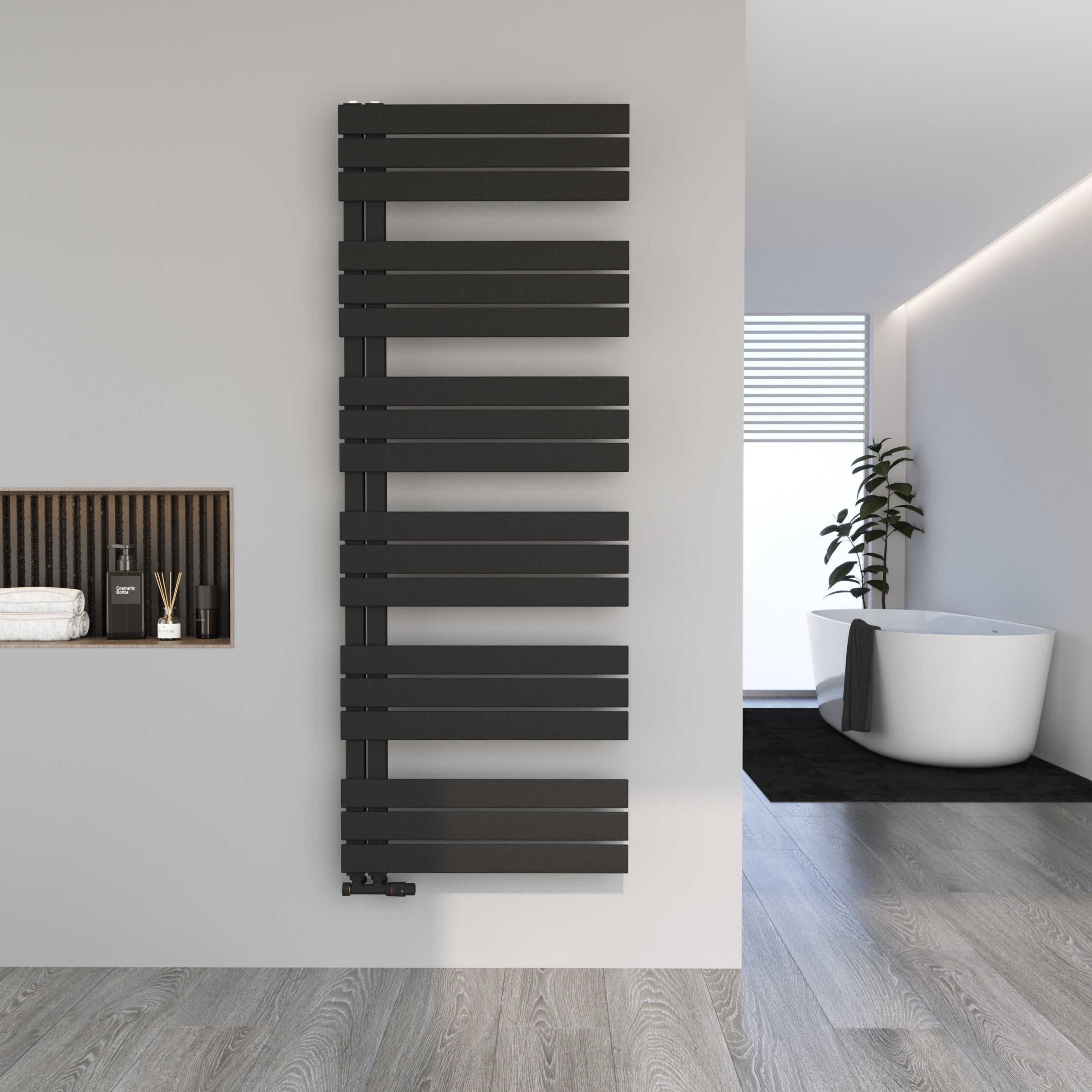 Handtuchheizkörper Design Badheizkörper ELDORA Seitlich offen rechts oder links Schwarz