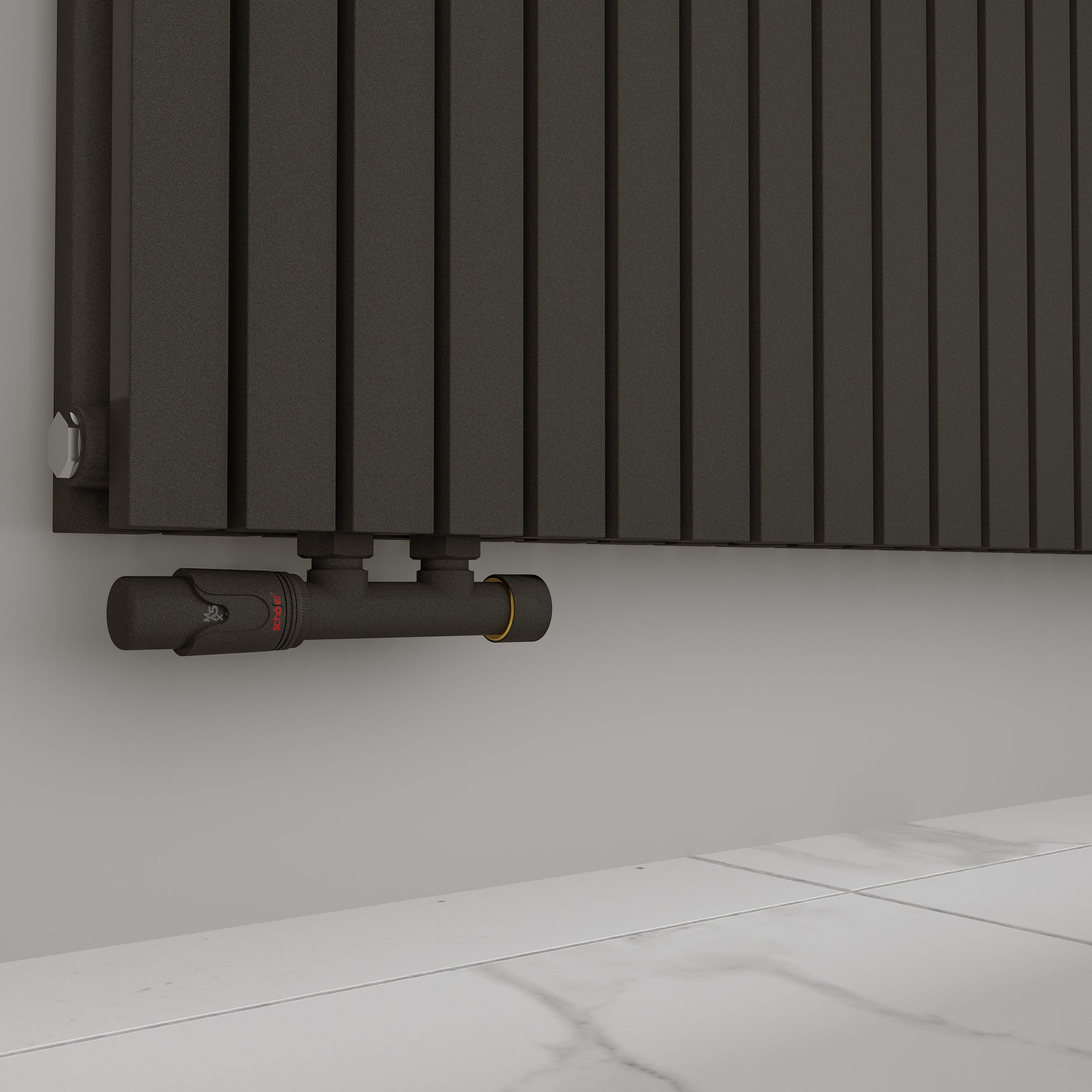 Wohnraumheizkörper Paneelheizkörper ZEUS Horizontal Doppellagig Mittel- und Seitenanschluss Schwarz