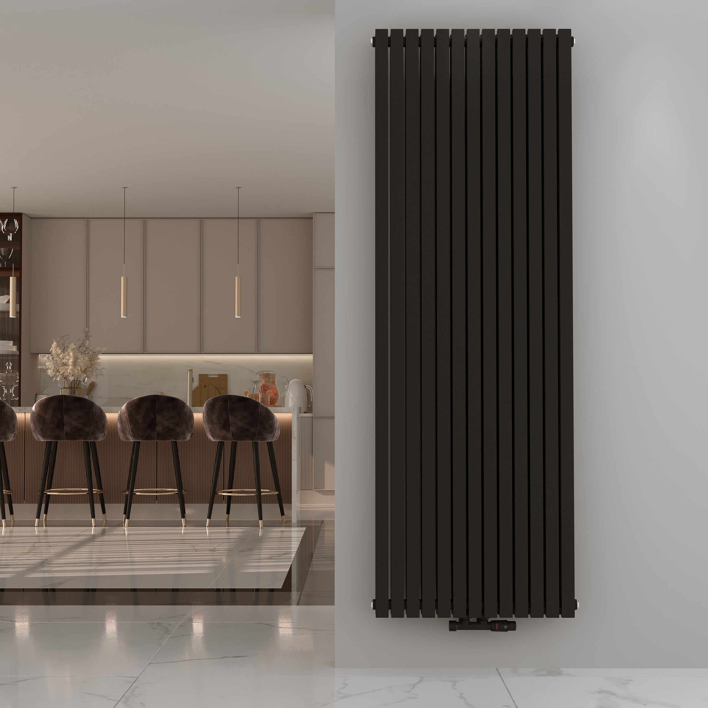 Wohnraumheizkörper Paneelheizkörper ZEUS Vertikal Doppellagig Mittelanschluss Anthrazit