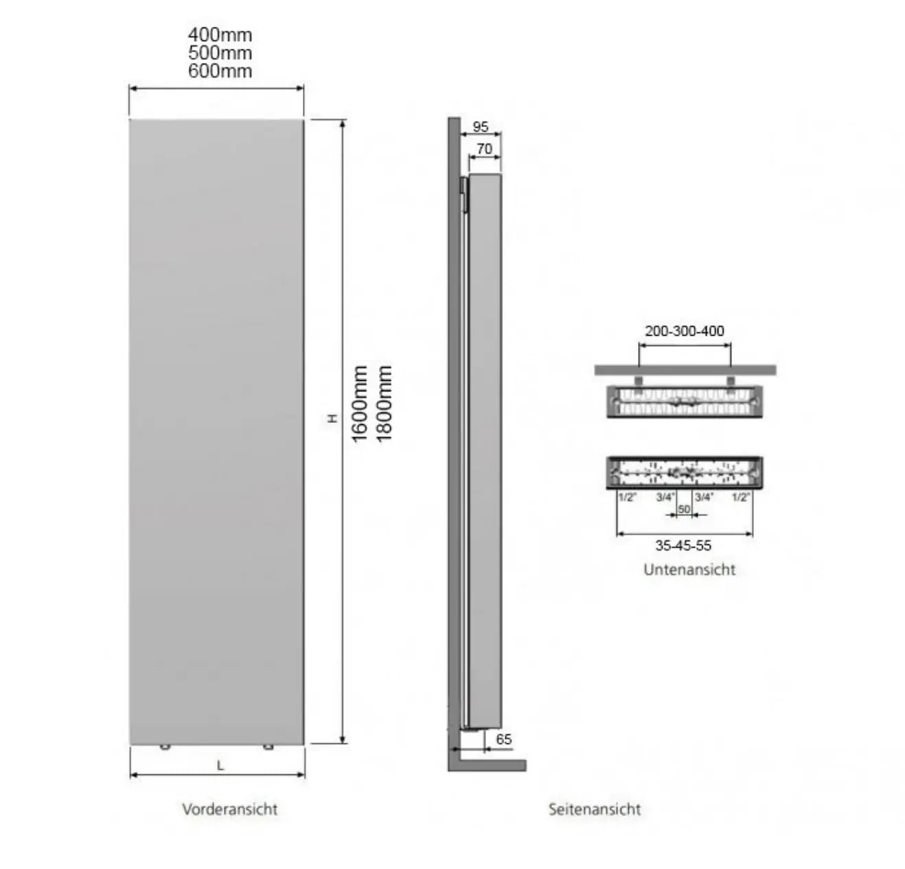 Planheizkörper Wohnraumheizkörper Design Flachheizkörper PALACE Vertikal Weiß