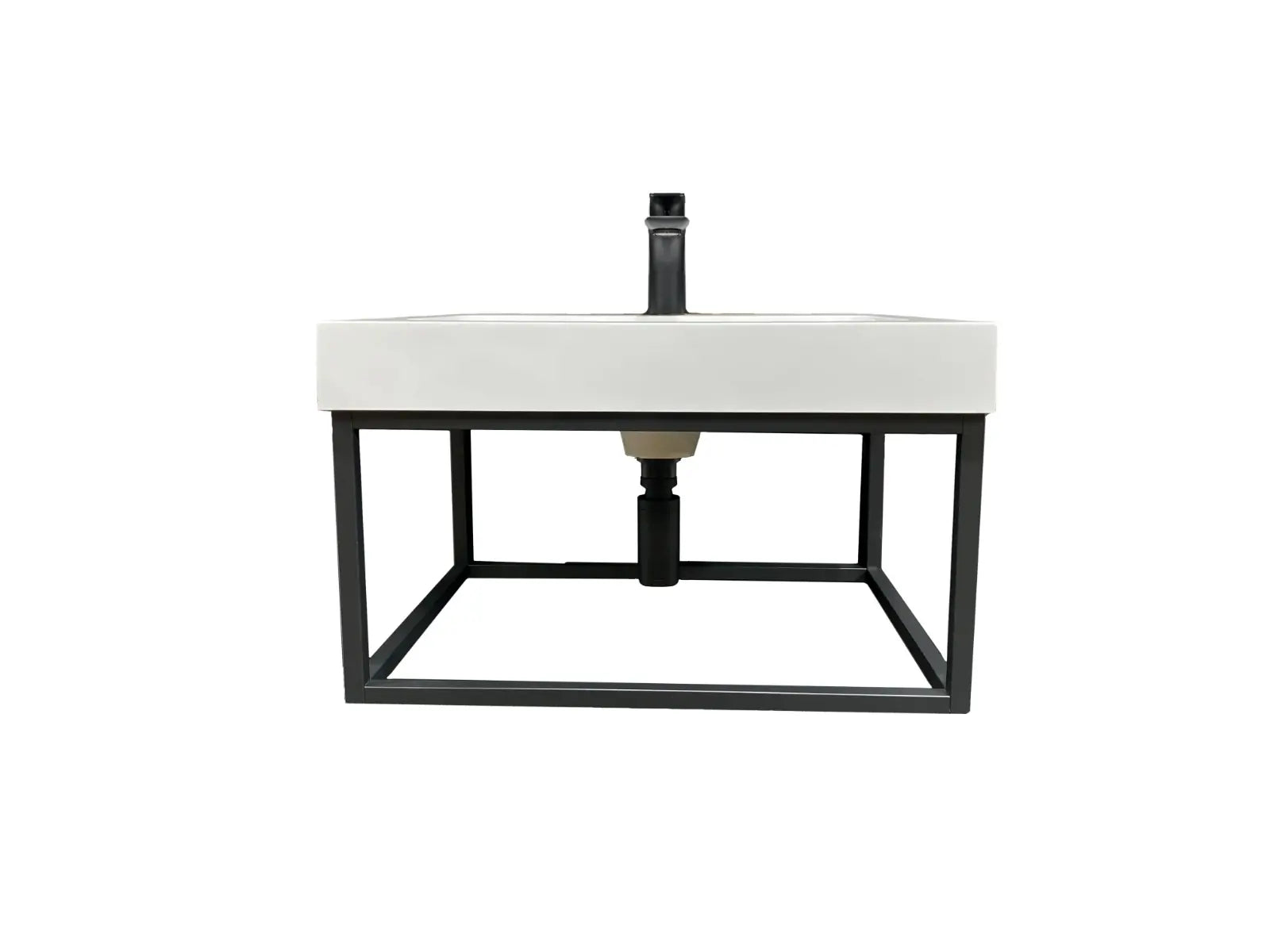 Hängewaschbecken Wandwaschbecken 60cm in Weiss mit Armatur und Untergestell in Schwarz