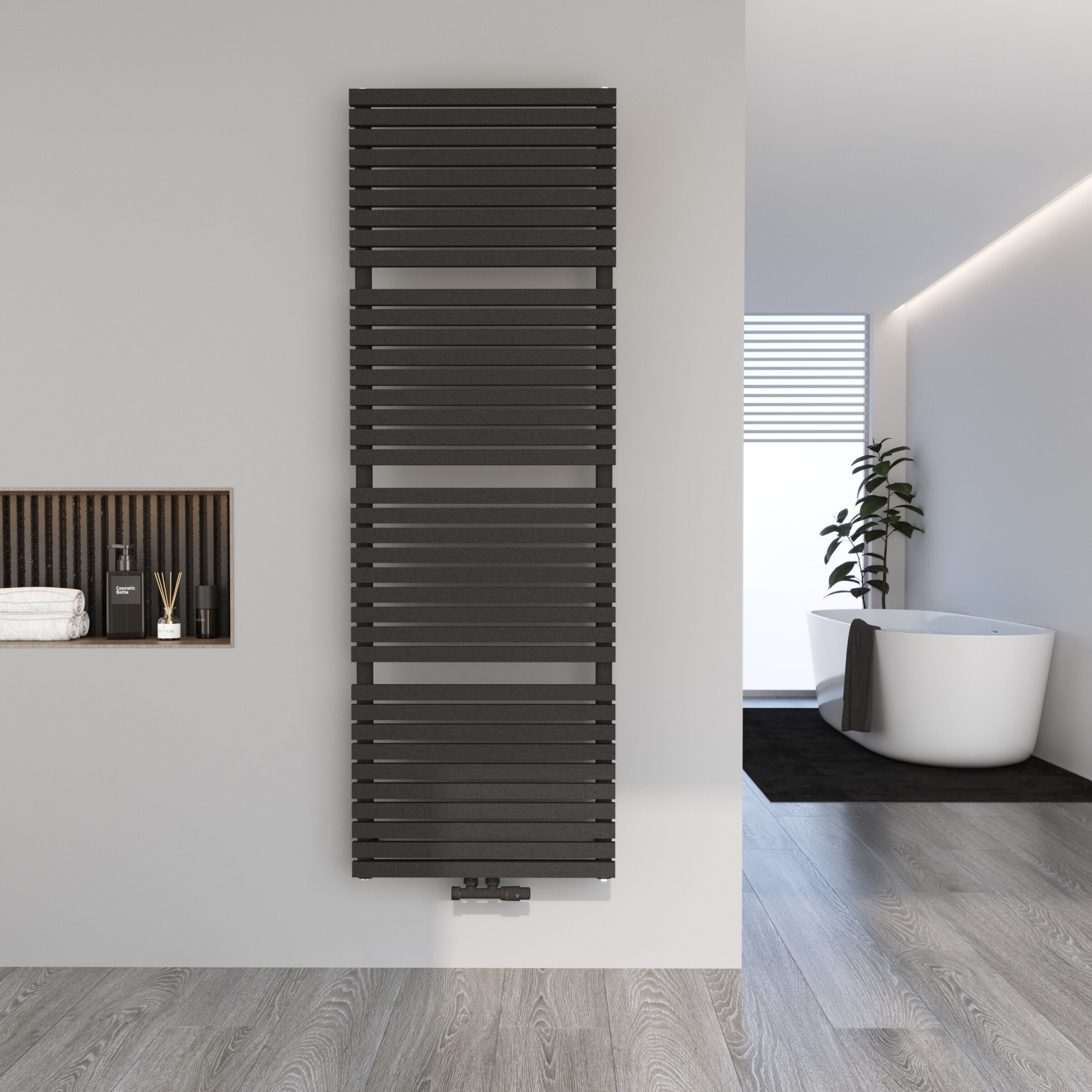 Handtuchheizkörper Badheizkörper Paneelheizkörper ZEUGMA Mittel- und Seitenanschluss Schwarz