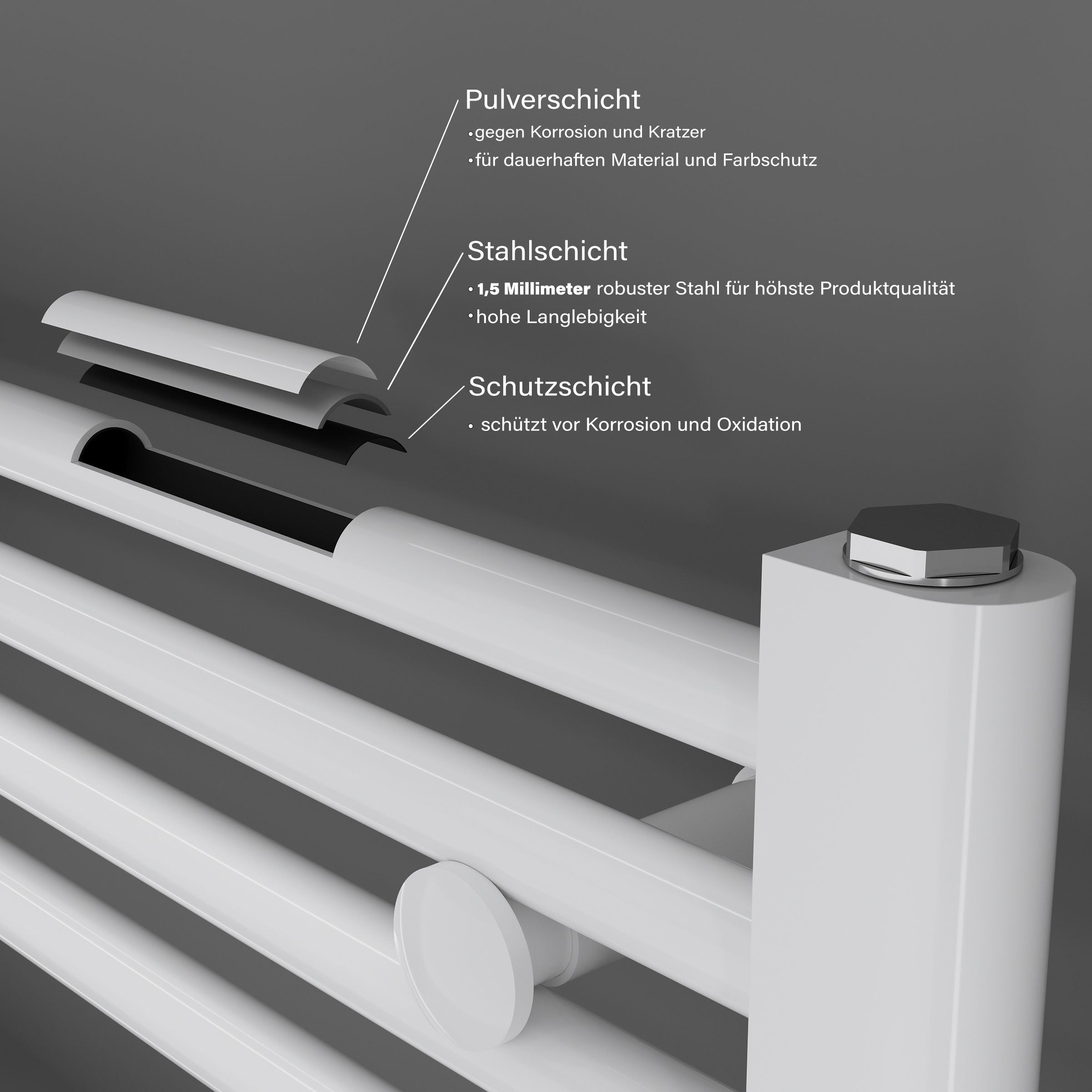 Badheizkörper Handtuchheizkörper Handtuchwärmer Badezimmer Heizung ATLANTIC Weiss Seitenanschluss