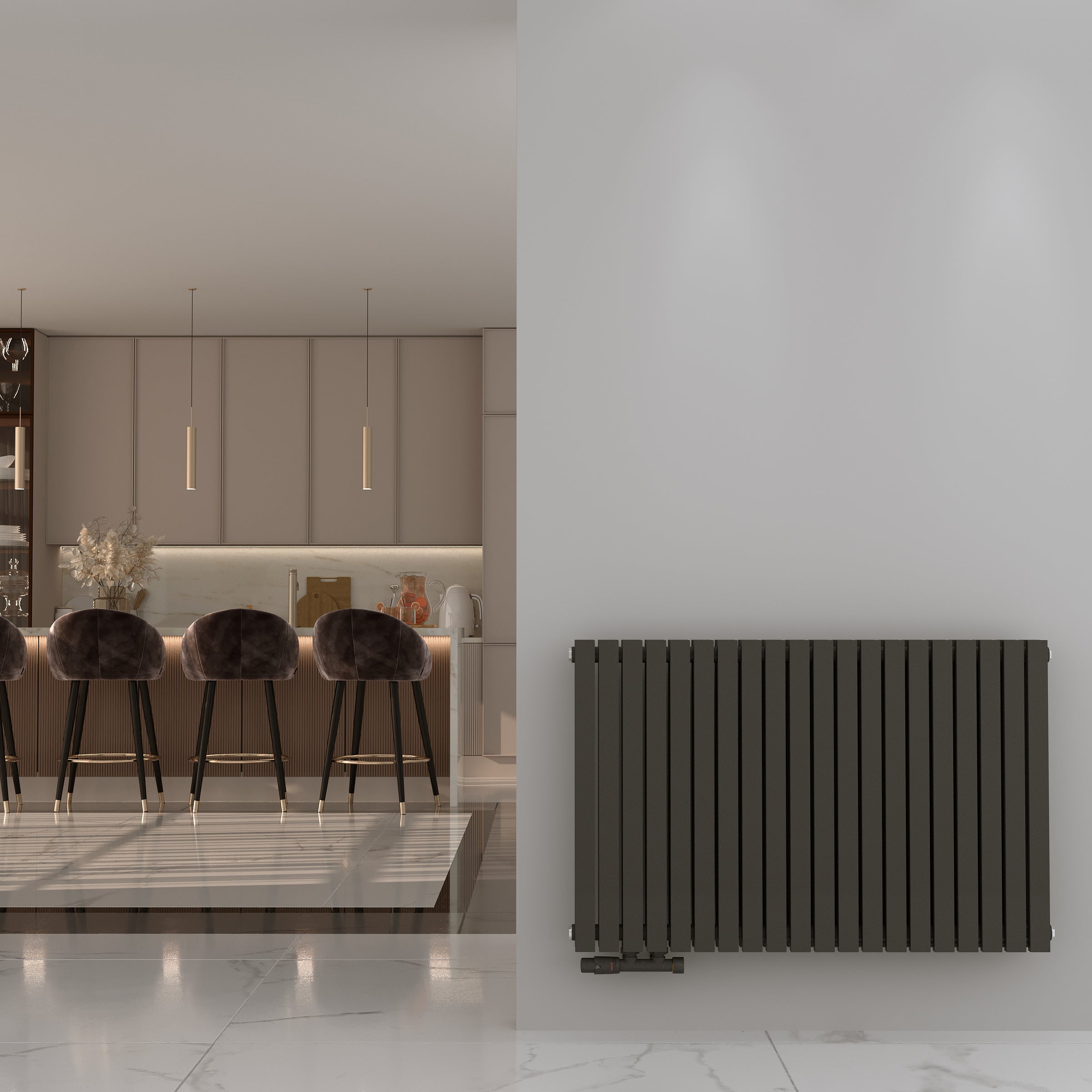 Wohnraumheizkörper Paneelheizkörper ZEUS Horizontal Doppellagig Mittel- und Seitenanschluss Anthrazit