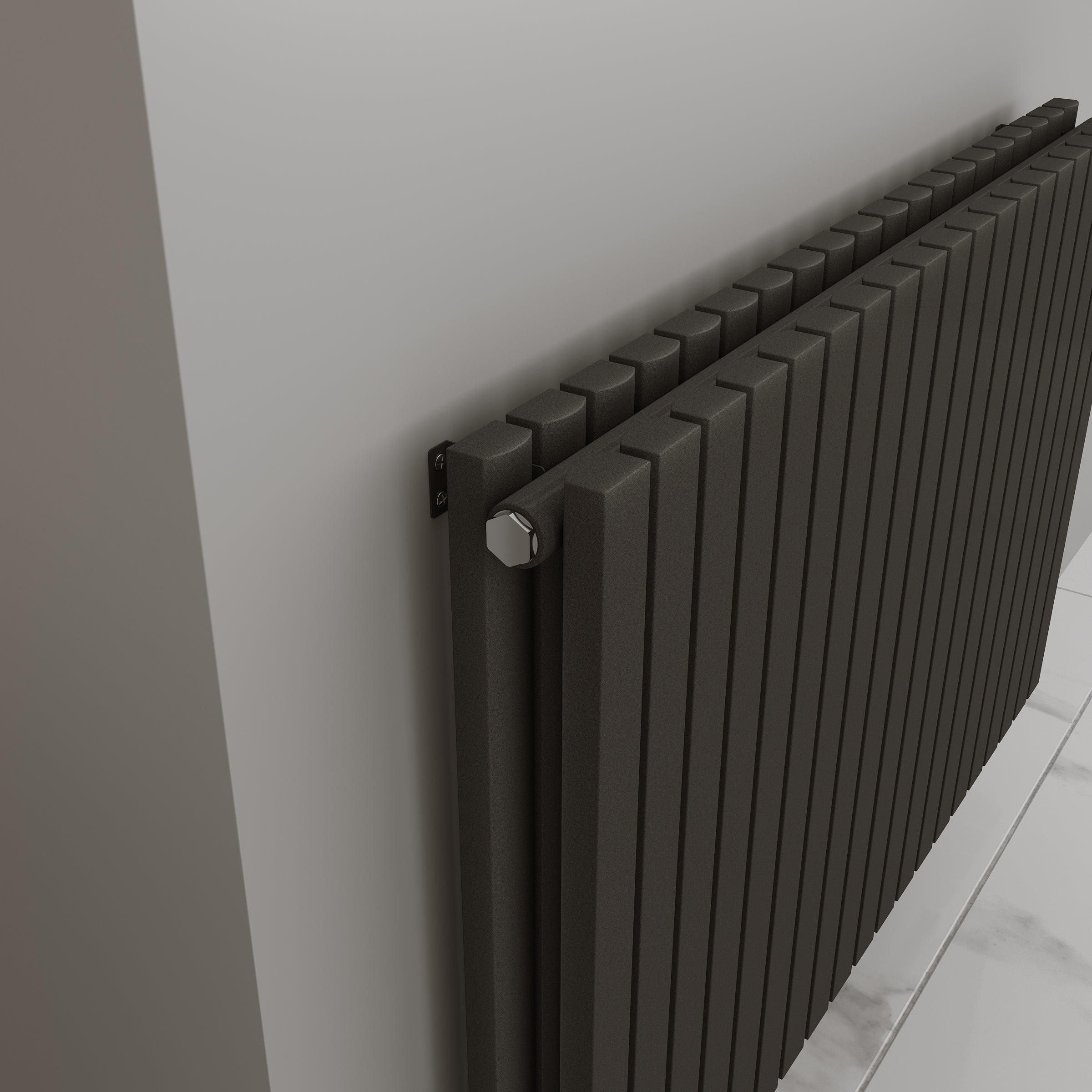 Wohnraumheizkörper Paneelheizkörper ZEUS Horizontal Doppellagig Mittel- und Seitenanschluss Anthrazit