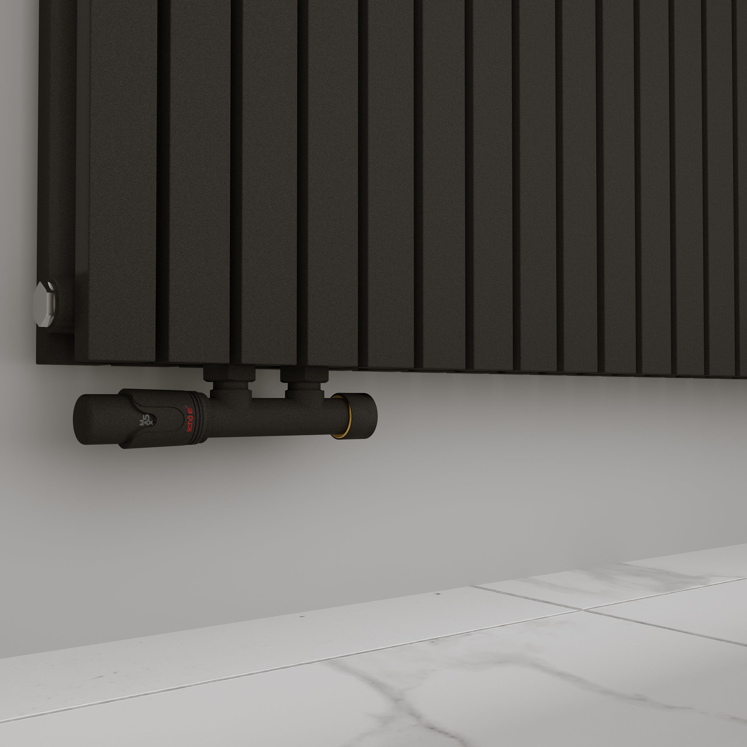 Wohnraumheizkörper Paneelheizkörper ZEUS Horizontal Doppellagig Mittel- und Seitenanschluss Schwarz