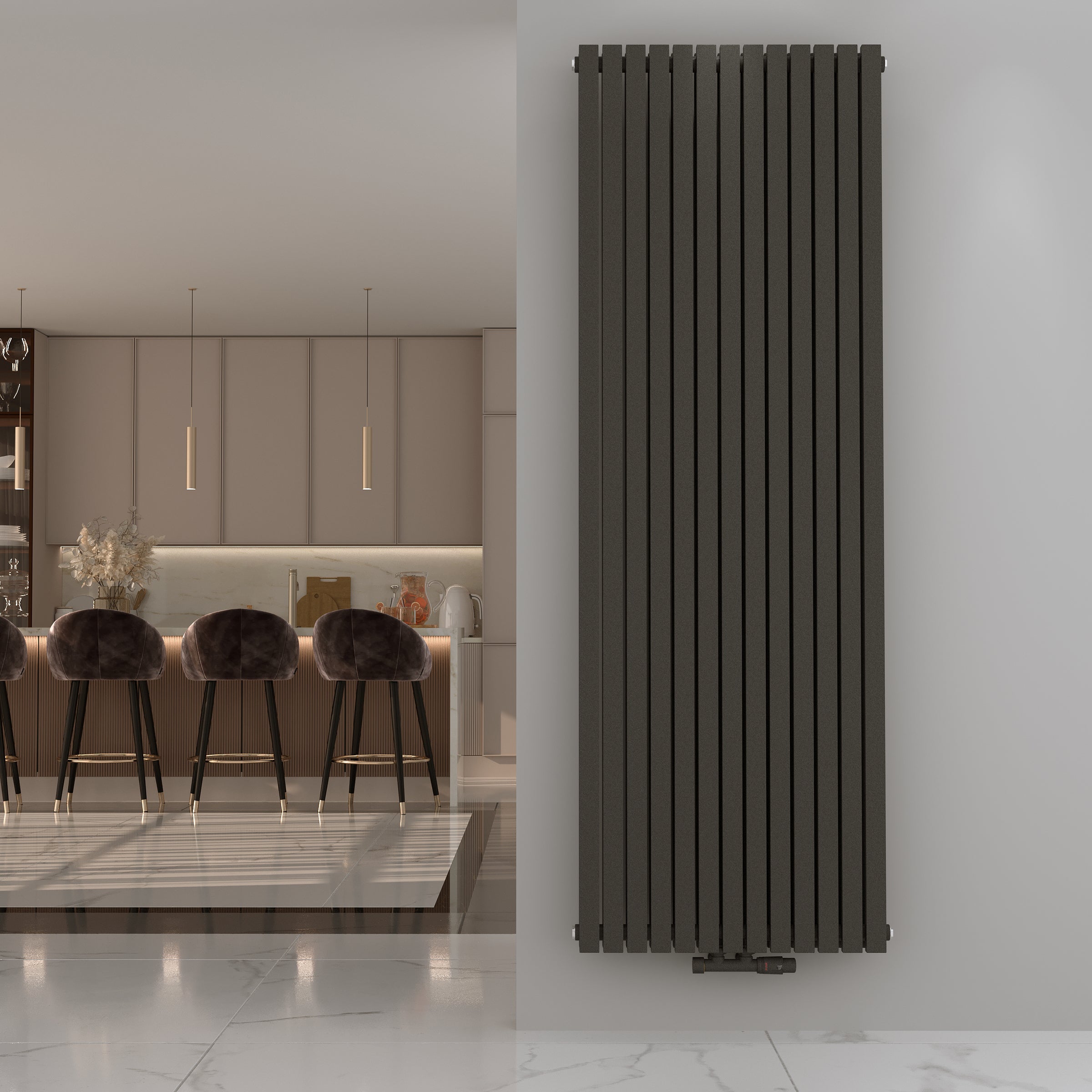 Wohnraumheizkörper Paneelheizkörper ZEUS Vertikal Doppellagig Mittelanschluss Anthrazit